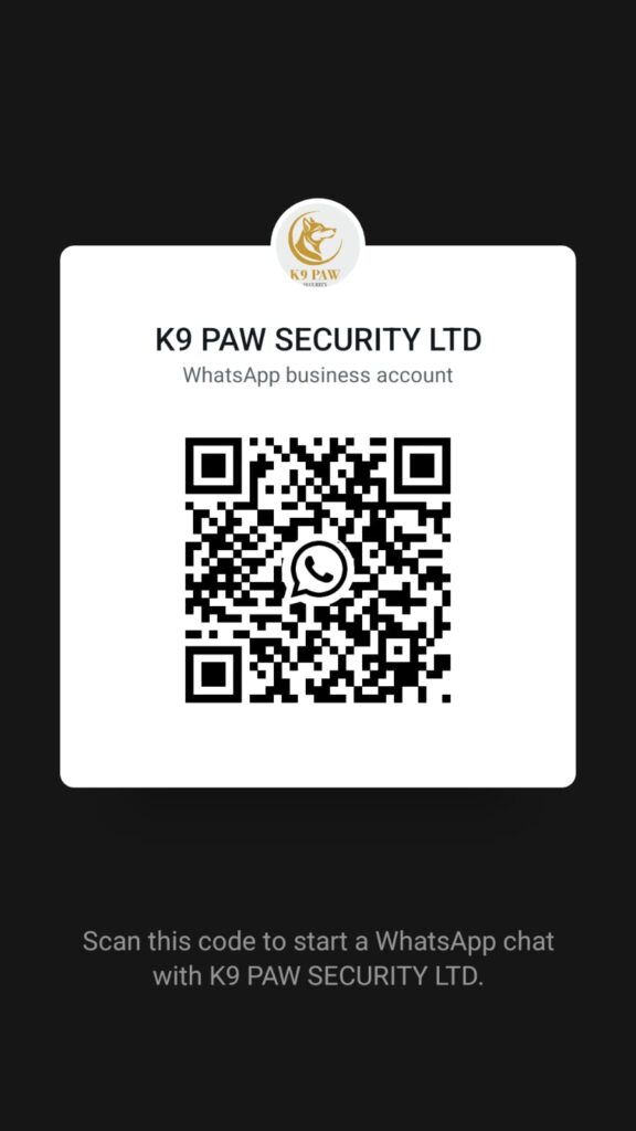 whatsaoo QR code of k9 paw security services in UK