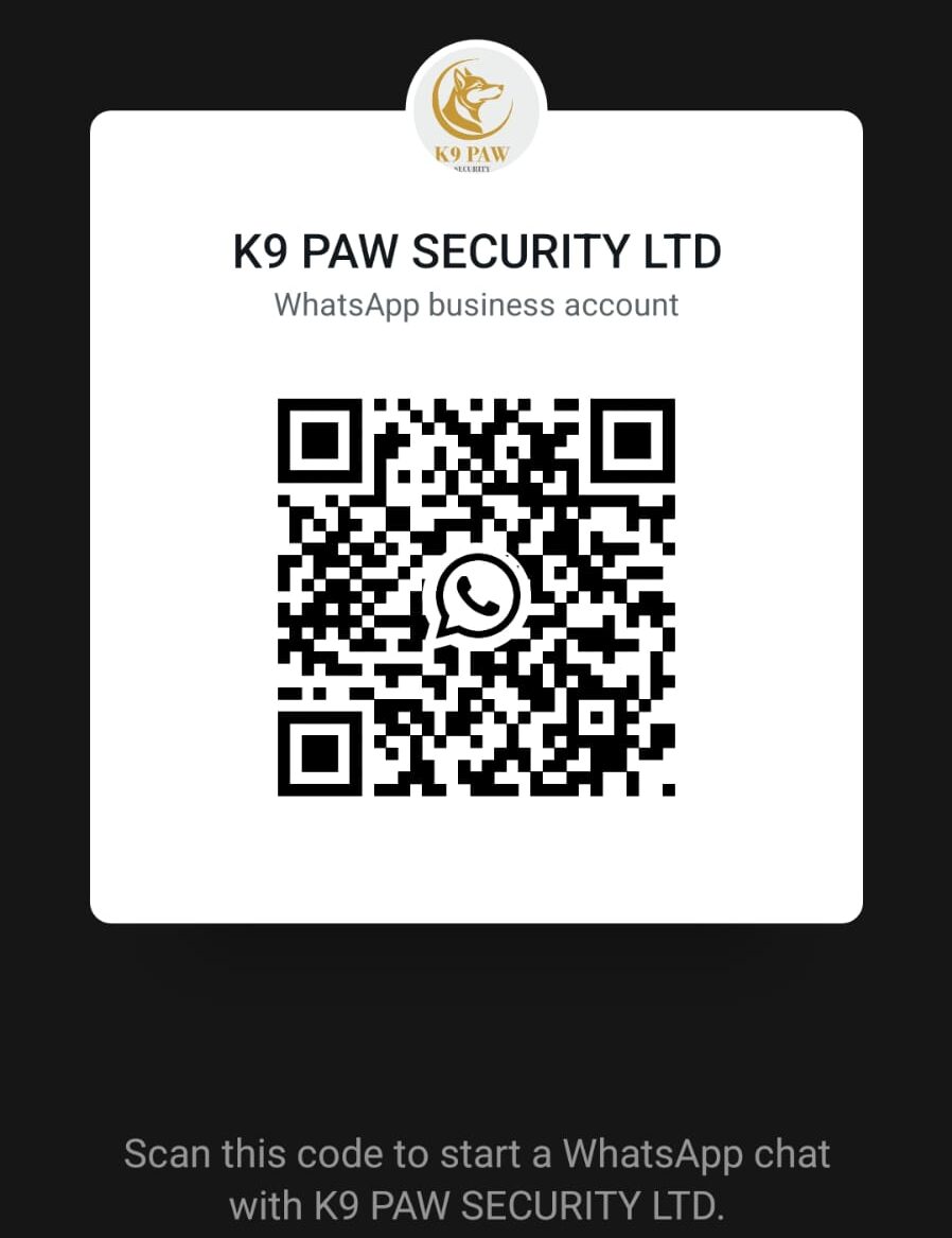 whatsaoo QR code of k9 paw security services in UK